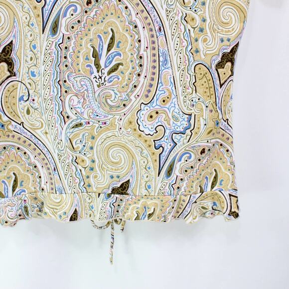 RAVE Vintage 2000's Tan Paisley Floral Ruched Short Sleeve Scrunchy Top - Picture 6 of 7